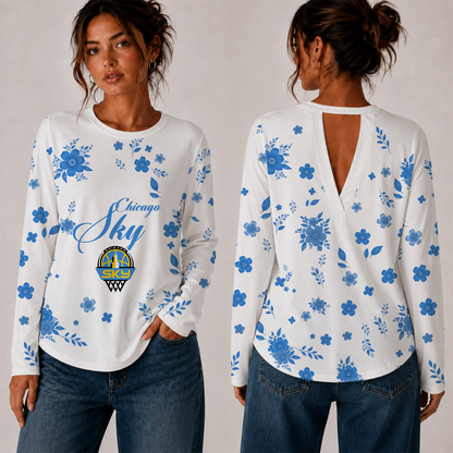 [FAN FAVORITE] NEW CUSTOMIZED WNBA02 CCS CHICAGO SKY WOMEN'S BACK V-CUT LONG-SLEEVE SHIRT