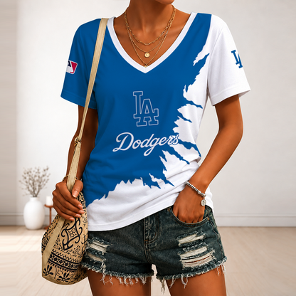 [FLASH SALE] NEW CUSTOMIZED MLB02 LAD LOS ANGELES DODGERS V-NECK FEMALE SHIRT