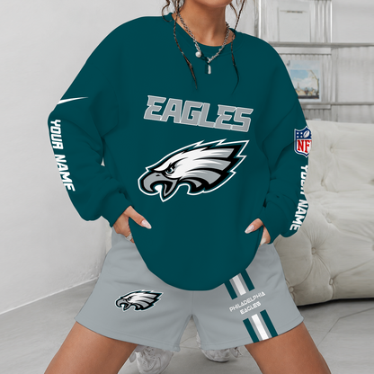 [SPECIAL OFFER] NEW CUSTOMIZED NFL02 PPE PHILADELPHIA EAGLES UNISEX SWEATSHIRT & SHORTS SET