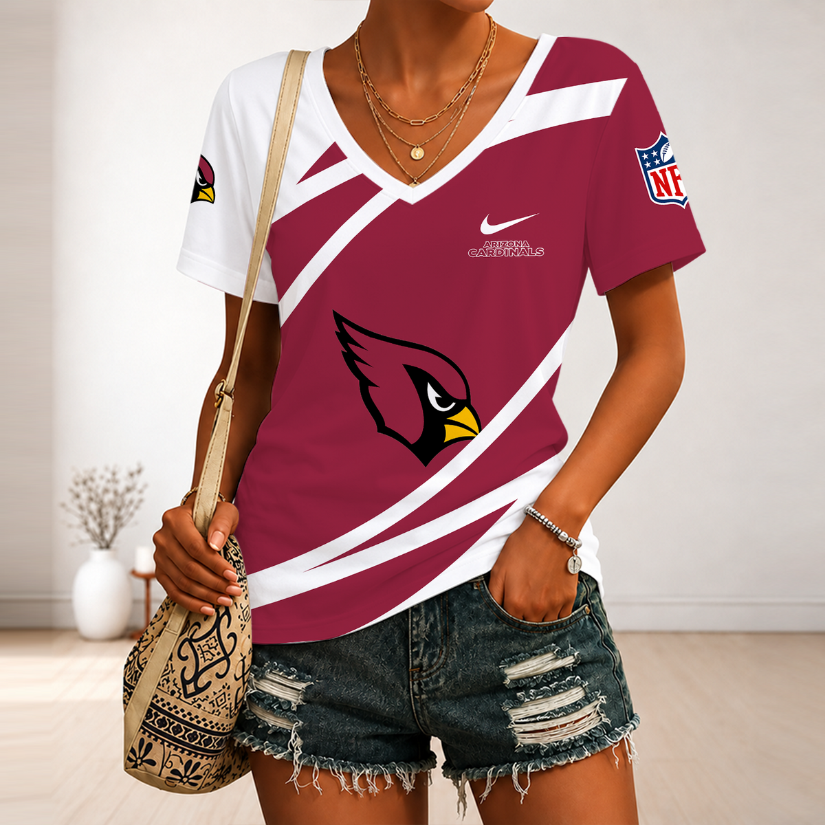 [SPECIAL OFFER] NEW CUSTOMIZED NFL20 ARC ARIZONA CARDINALS V-NECK FEMALE SHIRT