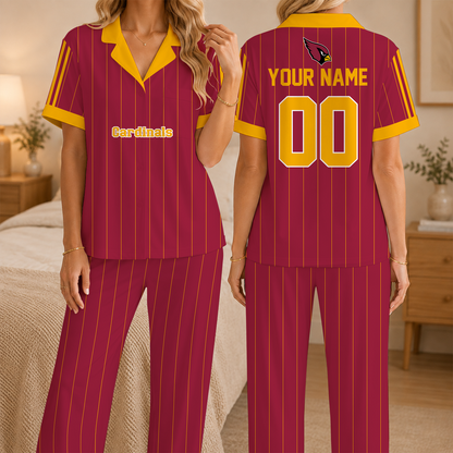 [SPECIAL OFFER] NEW CUSTOMIZED NFL20 ARC ARIZONA CARDINALS SHORT SLEEVE & LONG PANTS PAJAMAS SET