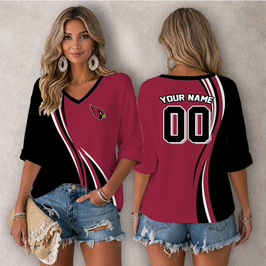 [SPECIAL OFFER] NEW CUSTOMIZED NFL20 ARC ARIZONA CARDINALS WOMEN'S HEART V-NECK LONG SLEEVE SHIRT
