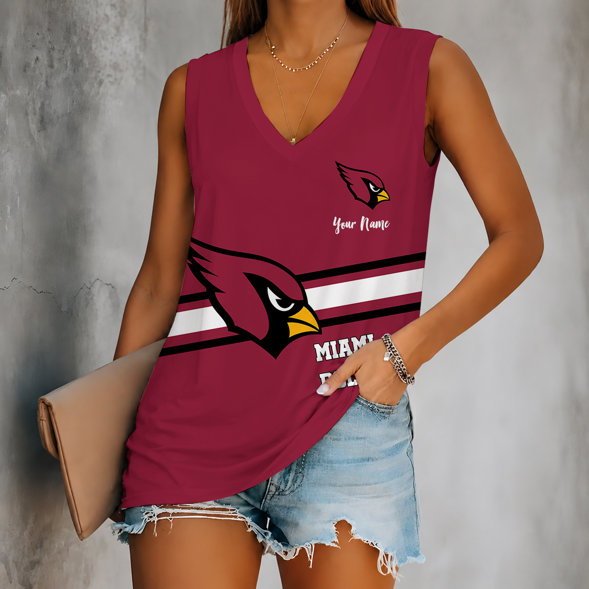 [SPECIAL OFFER] NEW CUSTOMIZED NFL20 ARC ARIZONA CARDINALS WOMEN'S V-NECK TANK TOP