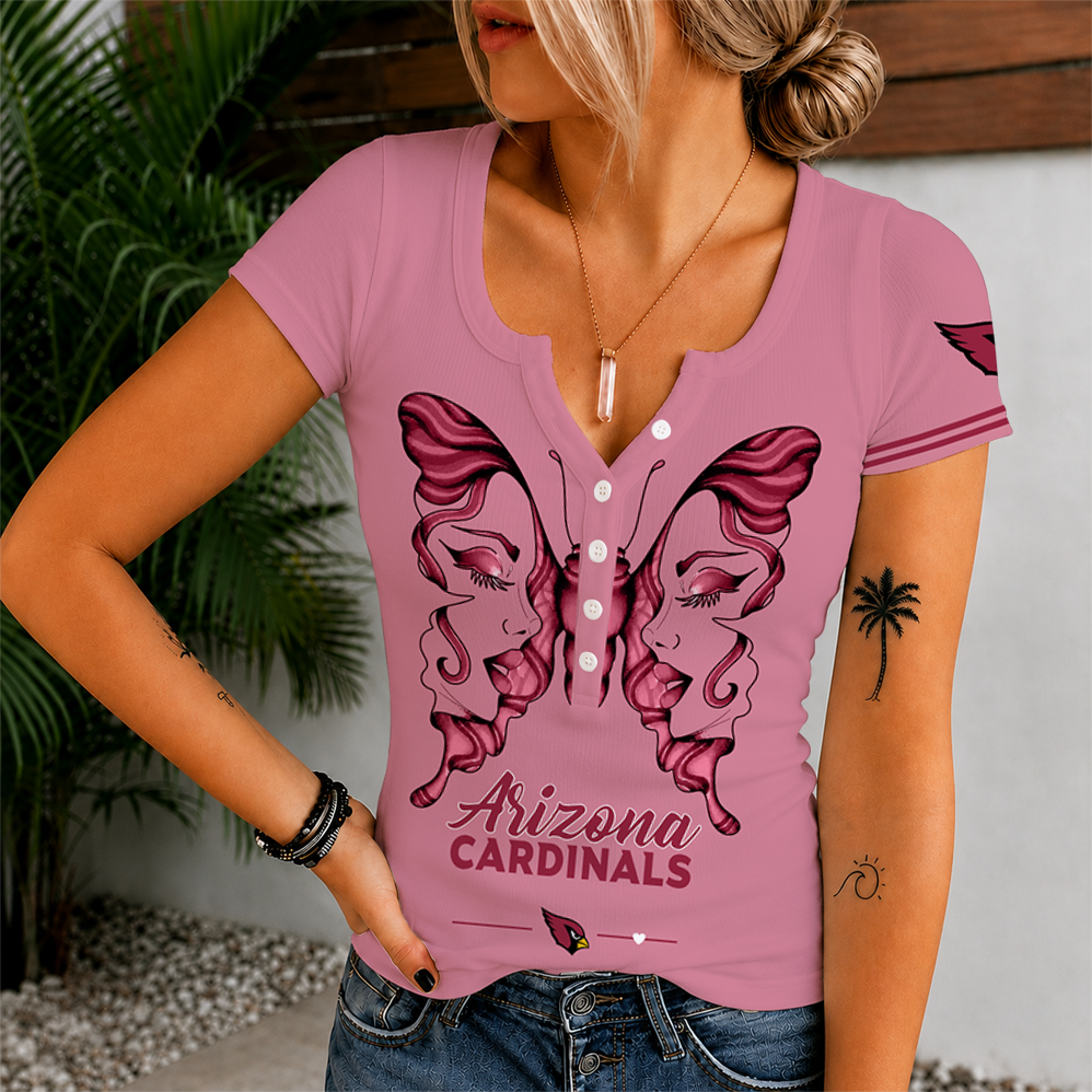 [SPECIAL OFFER] NEW CUSTOMIZED NFL20 ARC ARIZONA CARDINALS WOMEN'S SHORT SLEEVE HENLEY T-SHIRT