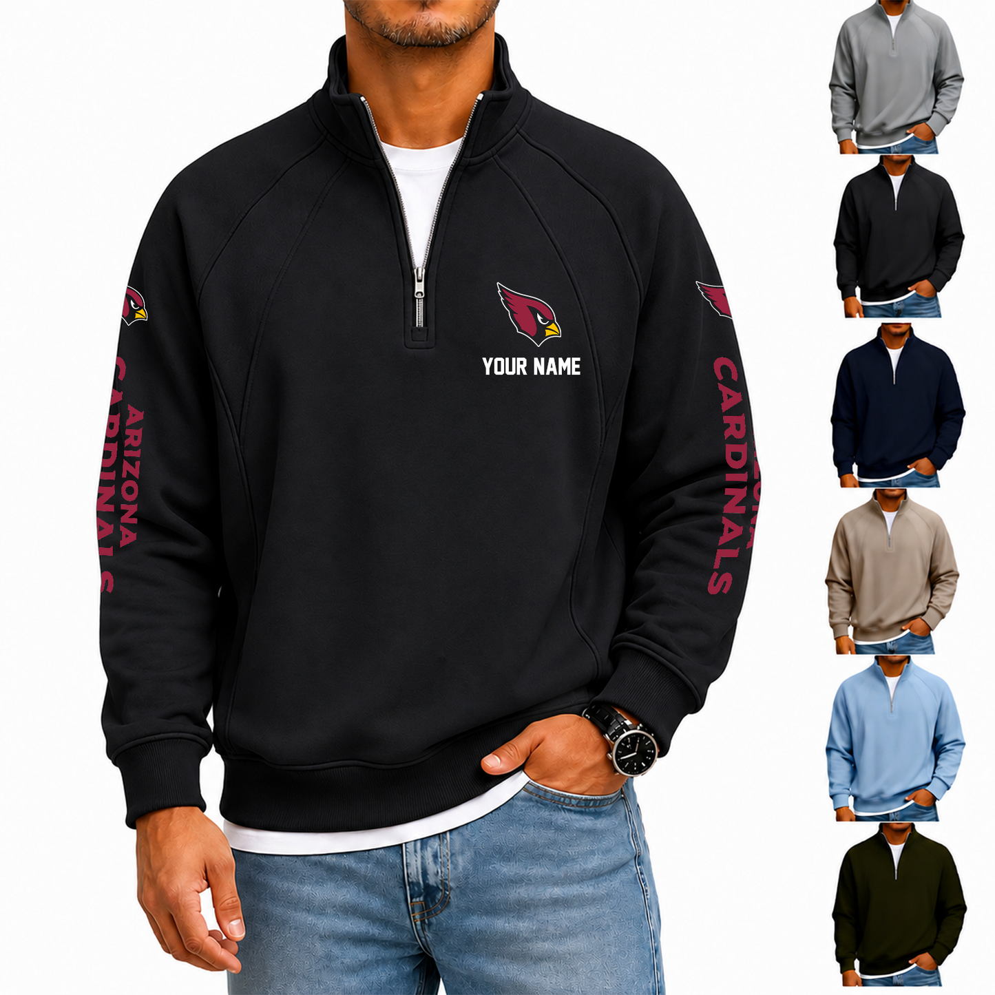 [SPECIAL OFFER] NEW CUSTOMIZED NFL20 ARC ARIZONA CARDINALS MEN'S QUARTER ZIP PULLOVER