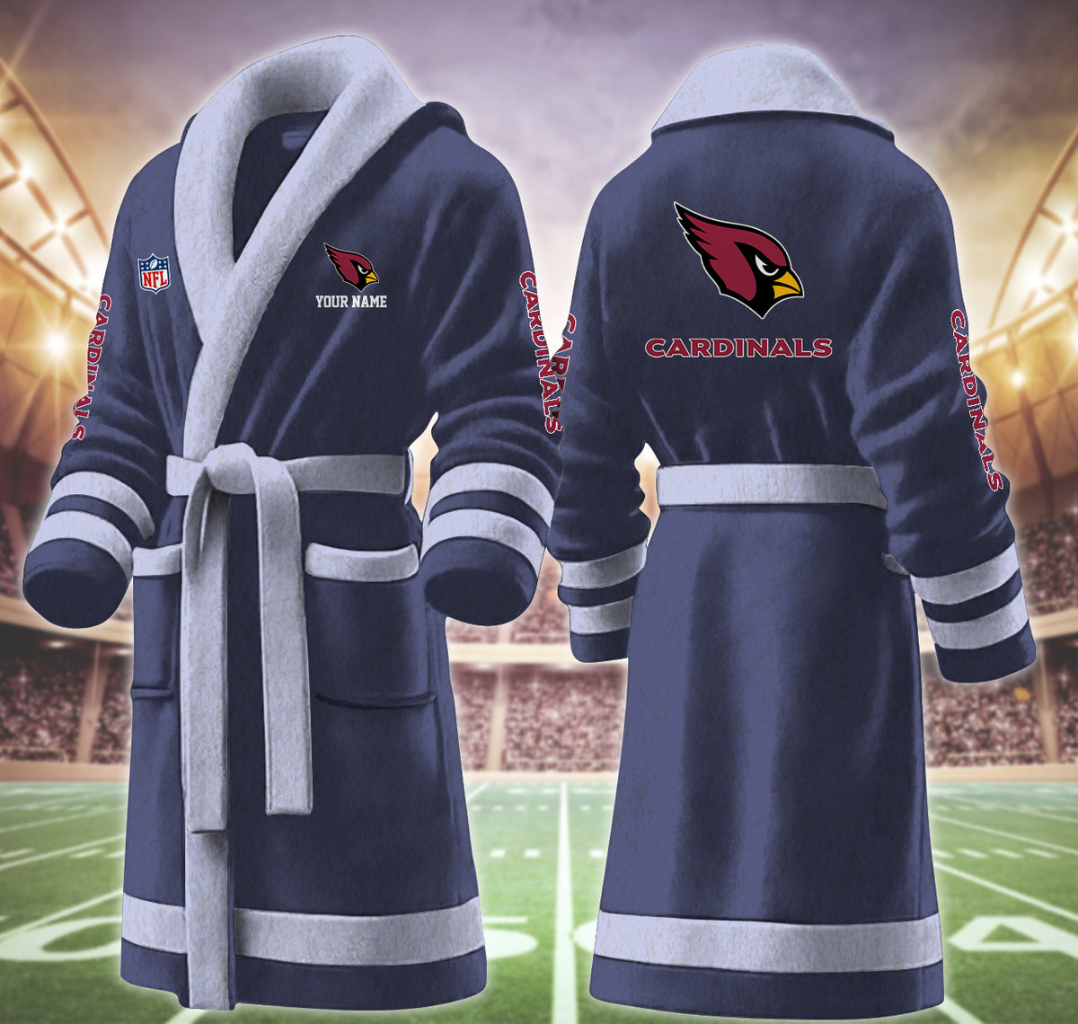 [SPECIAL OFFER] NEW CUSTOMIZED NFL20 ARC ARIZONA CARDINALS MULTICOLOR FLEECE BATHROBE