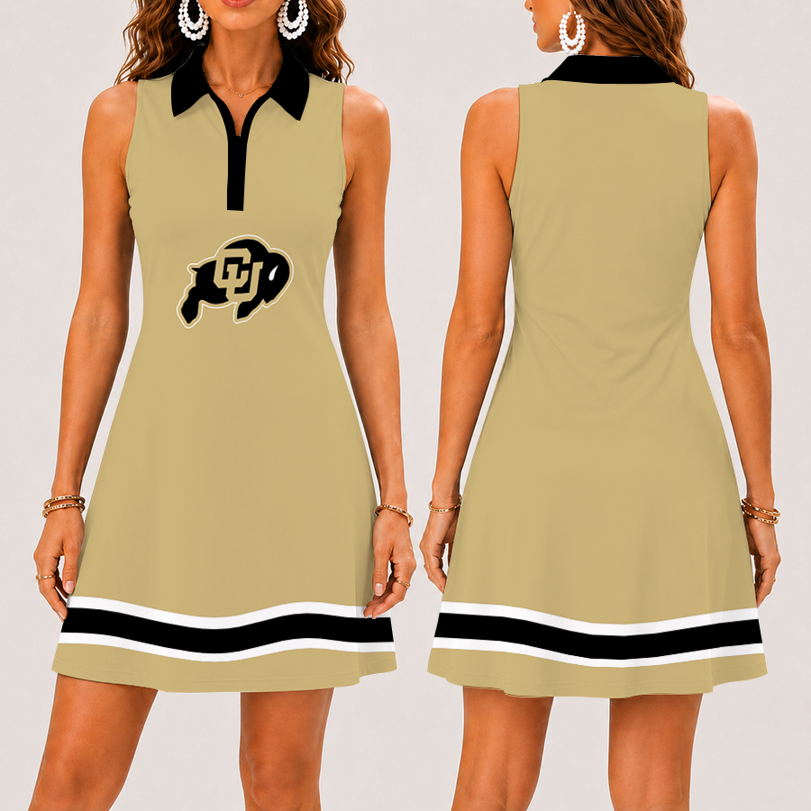 [FAN FAVORITE] NEW CUSTOMIZED NCAA FBS20 CRB COLORADO BUFFALOES WOMEN'S ZIP SLEEVELESS POLO DRESS