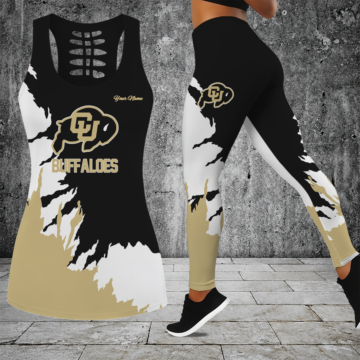 [FAN FAVORITE] NEW CUSTOMIZED NCAA FBS20 CRB COLORADO BUFFALOES HOLLOW TANK TOP & LEGGINGS SET
