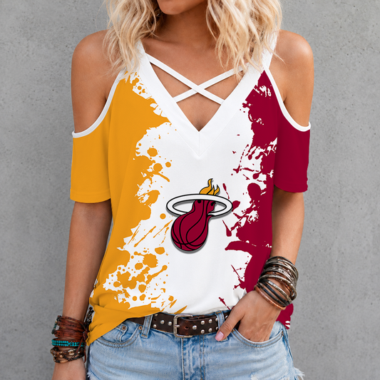 [HOT DEAL] NEW CUSTOMIZED NBA20 MHE MIAMI HEAT CRISS CROSS V-NECK TOP