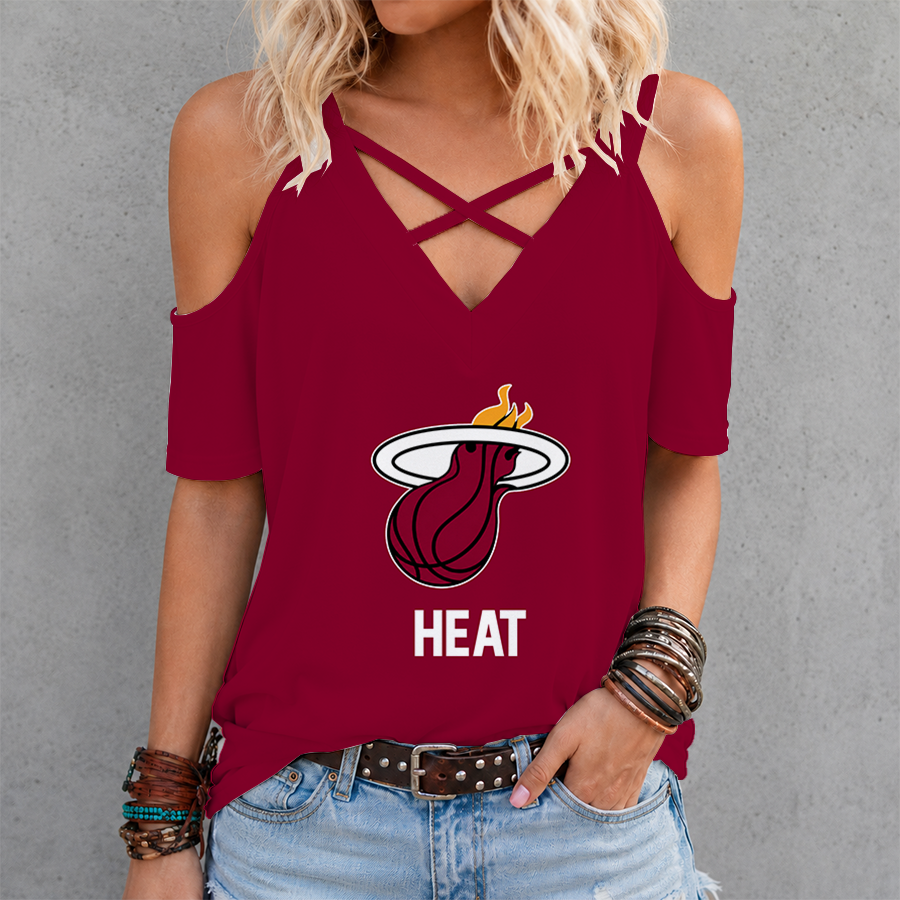 [HOT DEAL] NEW CUSTOMIZED NBA20 MHE MIAMI HEAT CRISS CROSS V-NECK TOP