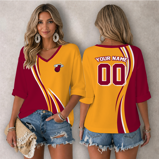 [HOT DEAL] NEW CUSTOMIZED NBA20 MHE MIAMI HEAT WOMEN'S HEART V-NECK LONG SLEEVE SHIRT