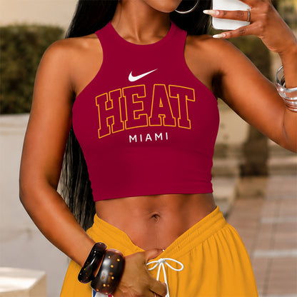 [HOT DEAL] NEW CUSTOMIZED NBA20 MHE MIAMI HEAT'S CROP TOP & LONGPANTS SET