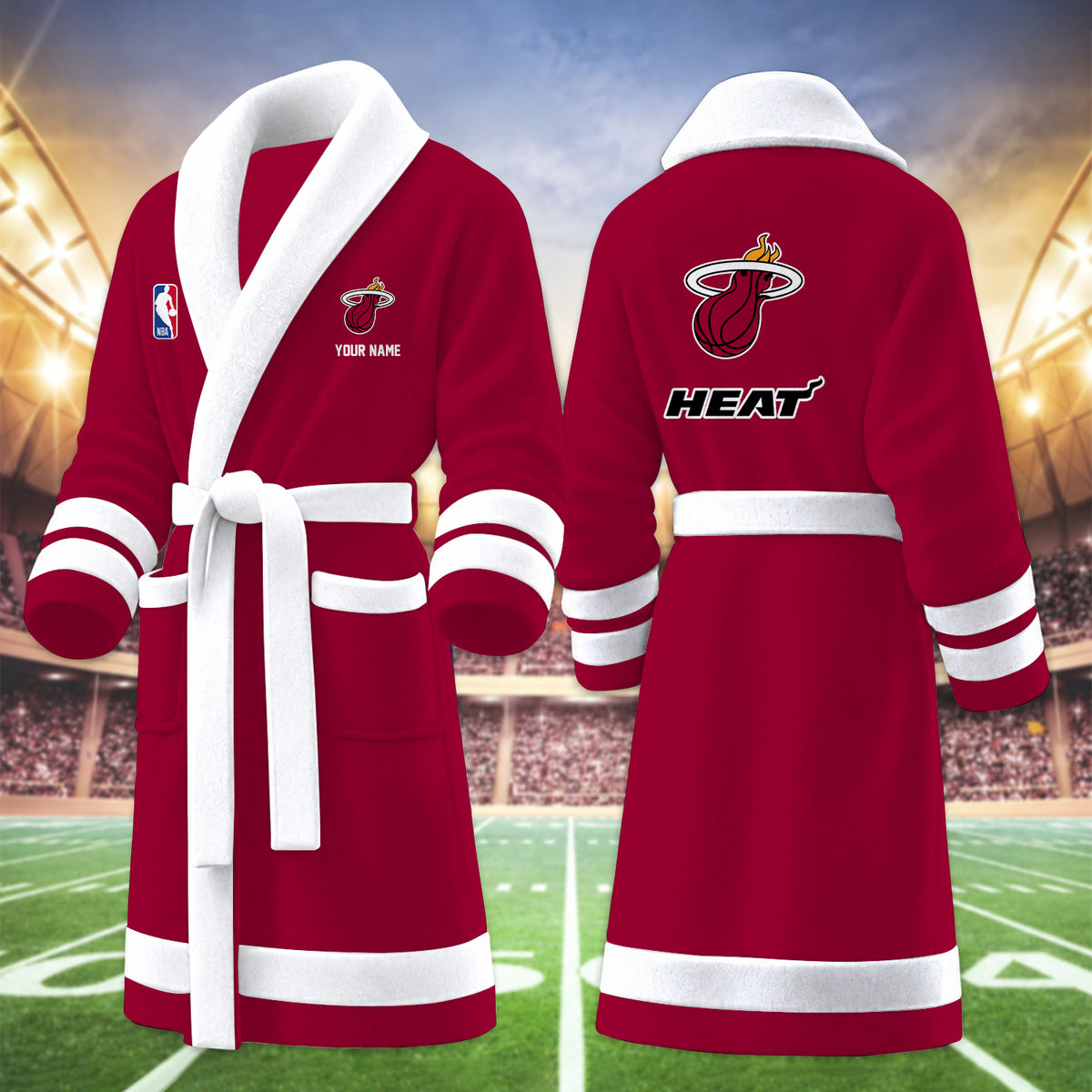 [HOT DEAL] NEW CUSTOMIZED NBA20 MHE MIAMI HEAT MULTICOLOR FLEECE BATHROBE