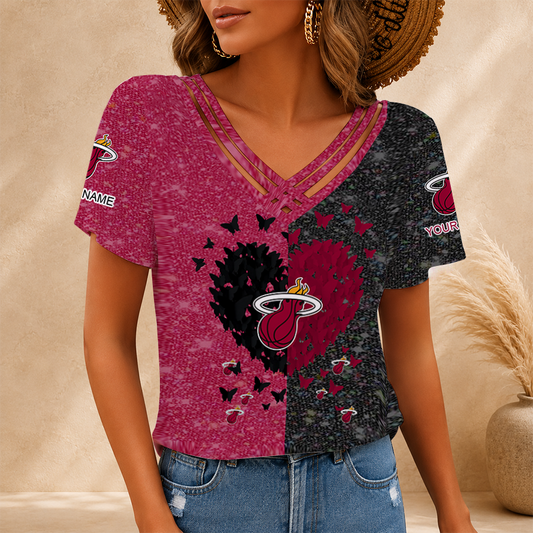 [HOT DEAL] NEW CUSTOMIZED NBA20 MHE MIAMI HEAT V-NECK SHIRT