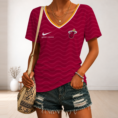 [HOT DEAL] NEW CUSTOMIZED NBA20 MHE MIAMI HEAT V-NECK FEMALE SHIRT