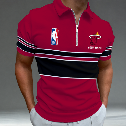 [HOT DEAL] NEW CUSTOMIZED NBA20 MHE MIAMI HEAT ZIP POLO SHIRT