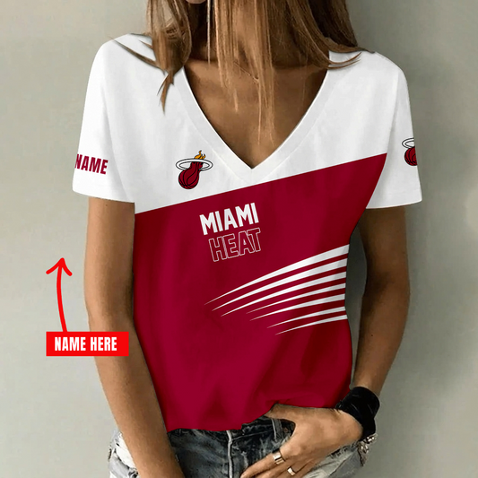 [HOT DEAL] NEW CUSTOMIZED NBA20 MHE MIAMI HEAT V-NECK FEMALE SHIRT