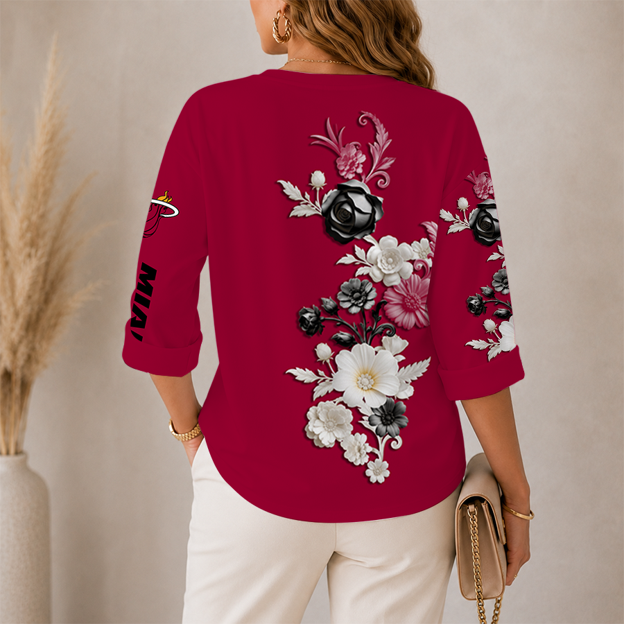 LIMITED EDITION - NEW CUSTOMIZED NBA20 MHE MIAMI HEAT WOMEN'S V-NECK LONG SLEEVE SHIRT