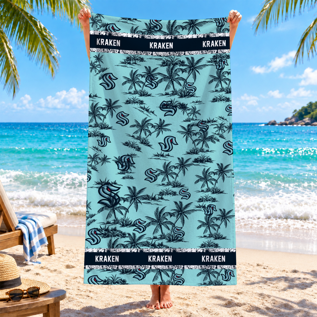 [SUPER SALE] NEW CUSTOMIZED NHL20 STK SEATTLE KRAKEN BEACH TOWEL