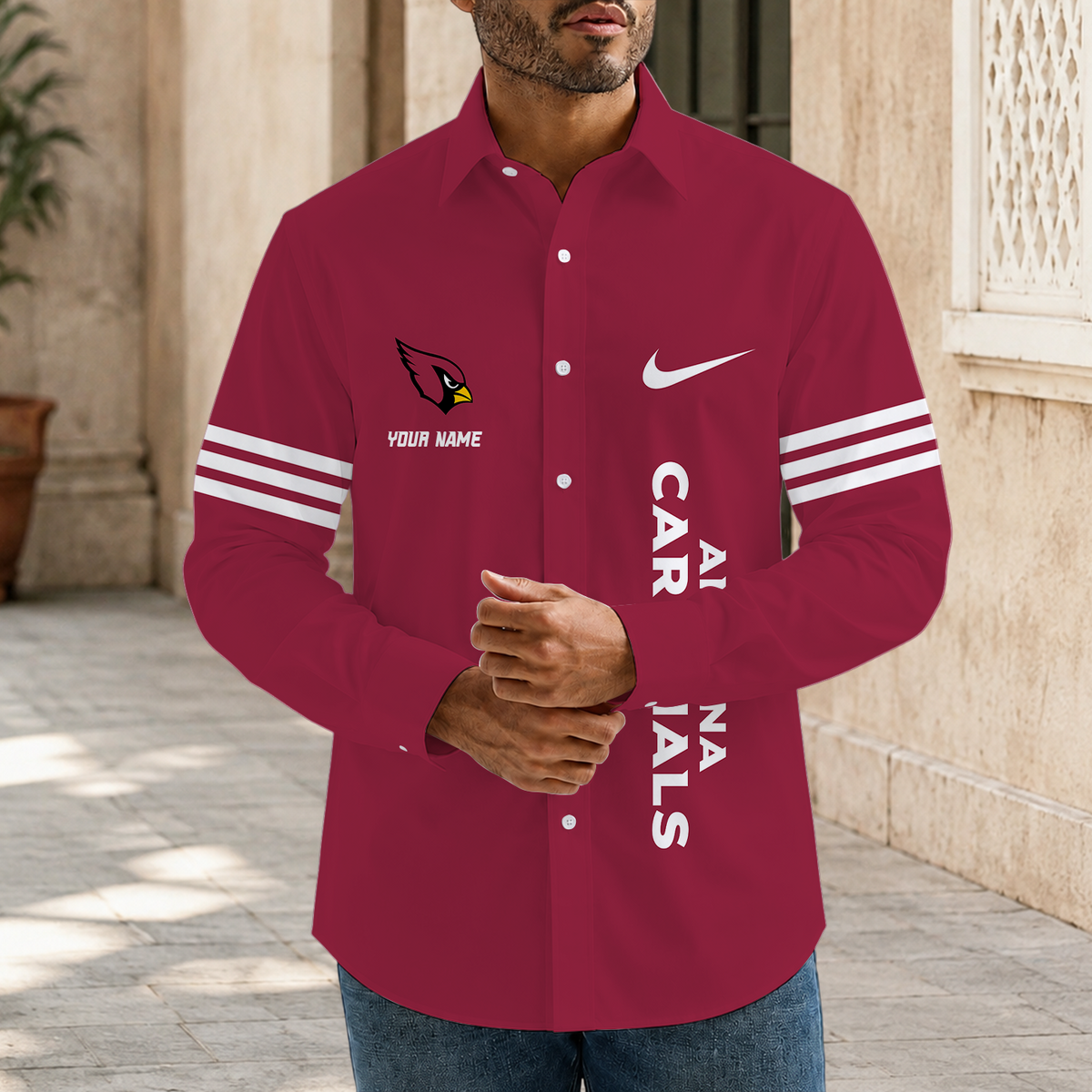 [SPECIAL OFFER] NEW CUSTOMIZED NFL20 ARC ARIZONA CARDINALS MEN'S LONG SLEEVE BUTTON-UP SHIRT