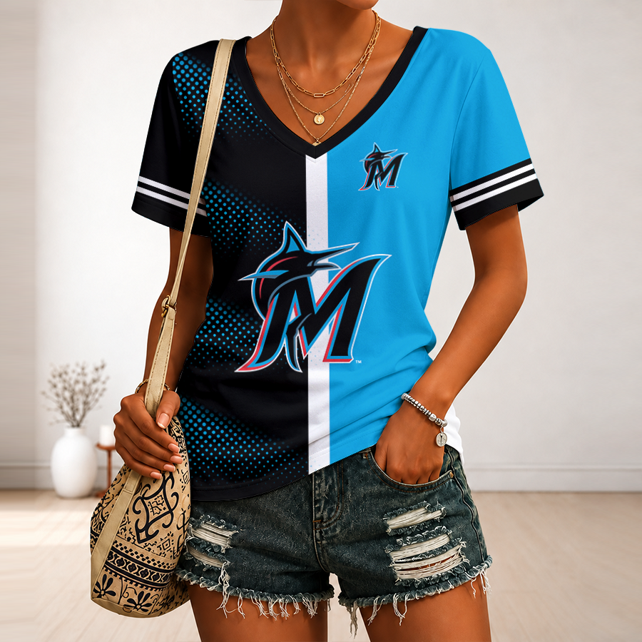 [FLASH SALE] NEW CUSTOMIZED MLB20 MMS MIAMI MARLINS V-NECK FEMALE SHIRT