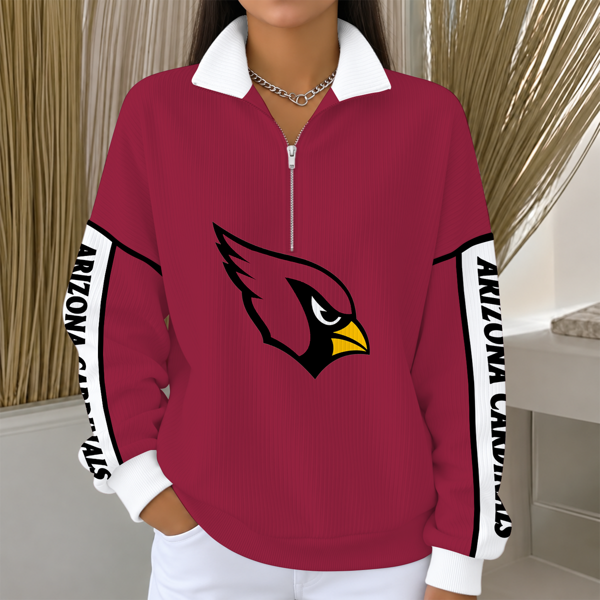 [SPECIAL OFFER] NEW CUSTOMIZED NFL20 ARC ARIZONA CARDINALS QUARTER ZIP RIBBED SWEATER