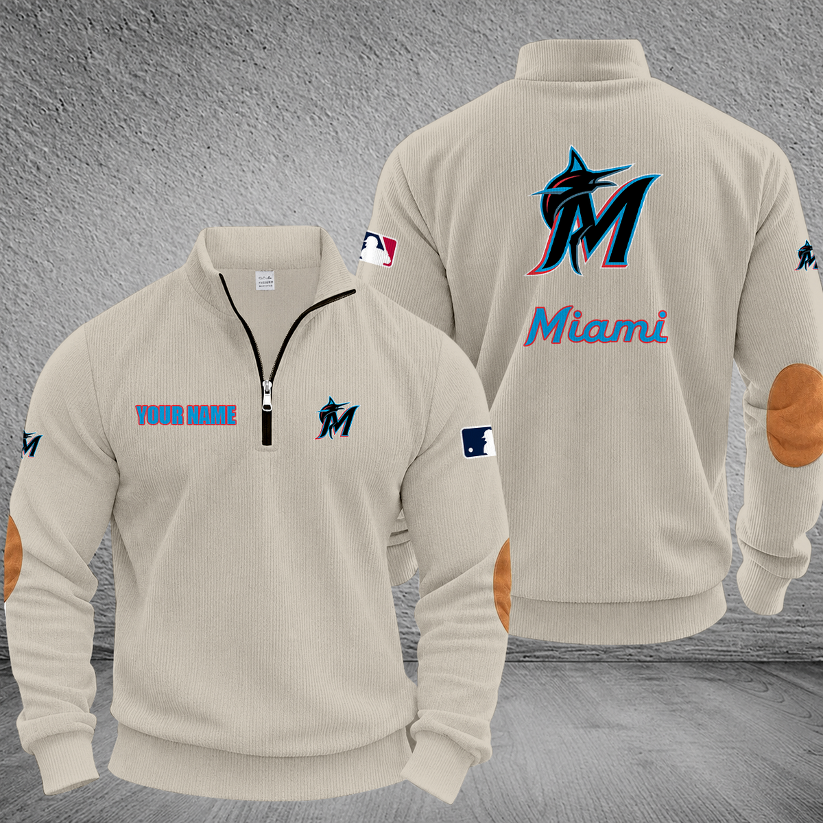 [FLASH SALE] NEW CUSTOMIZED MLB20 MMS MIAMI MARLINS MULTICOLOR STRIPED QUATER ZIP SWEATSHIRT