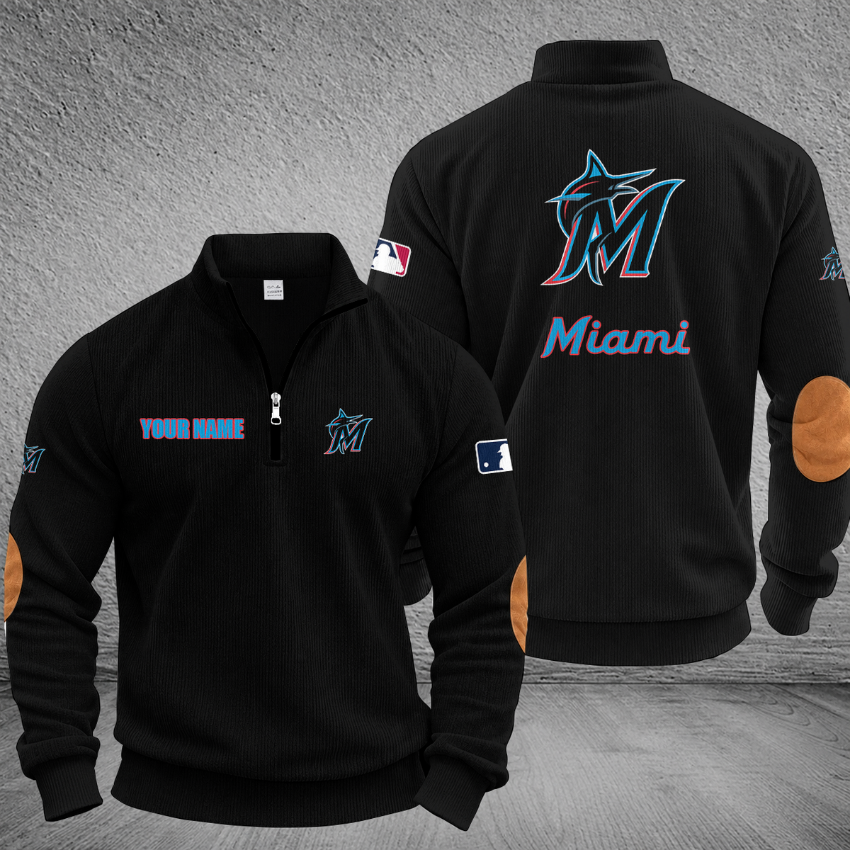 [FLASH SALE] NEW CUSTOMIZED MLB20 MMS MIAMI MARLINS MULTICOLOR STRIPED QUATER ZIP SWEATSHIRT