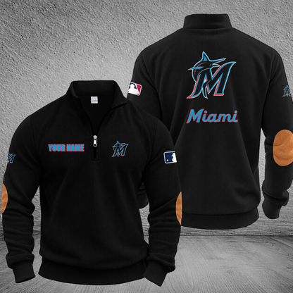 [FLASH SALE] NEW CUSTOMIZED MLB20 MMS MIAMI MARLINS MULTICOLOR STRIPED QUATER ZIP SWEATSHIRT