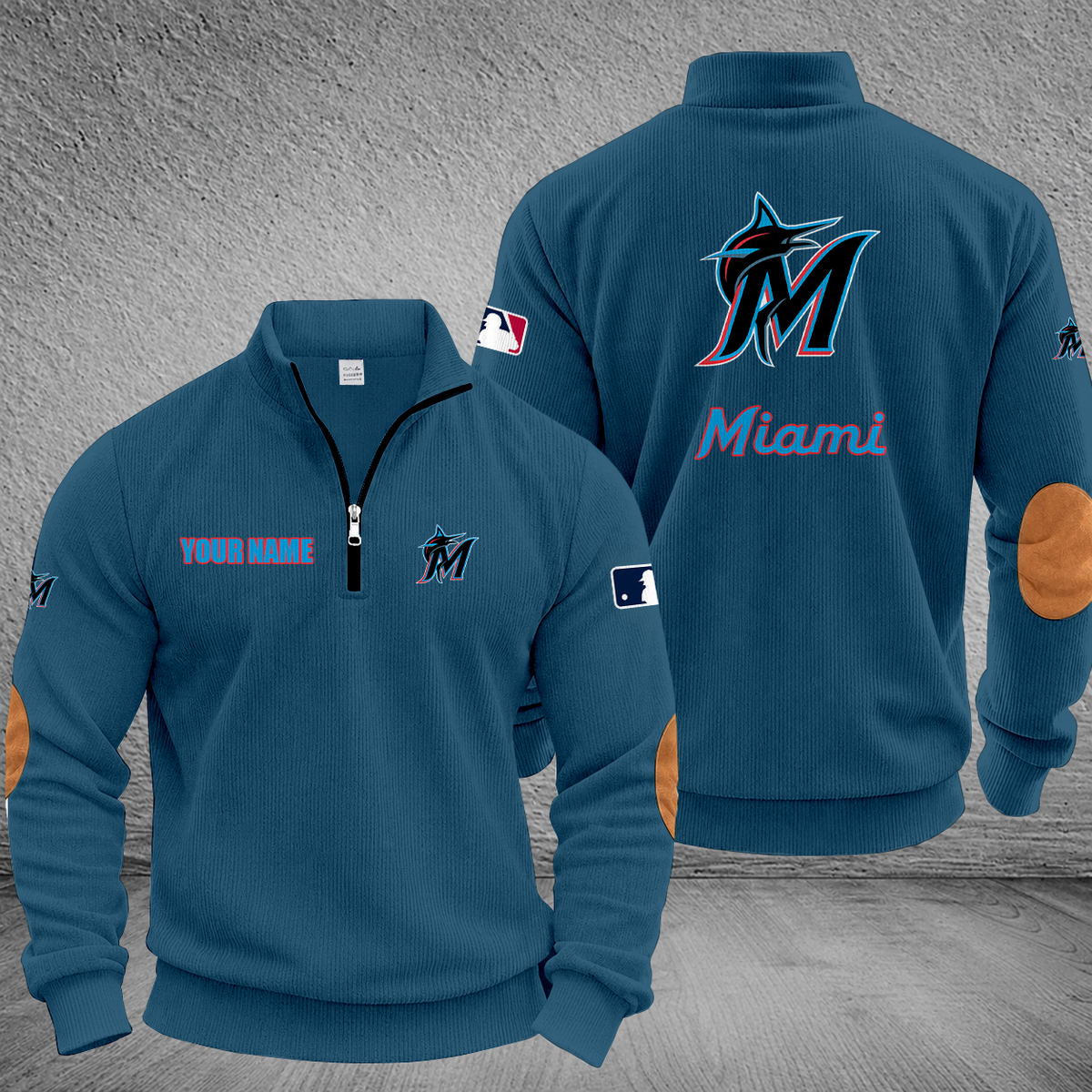 [FLASH SALE] NEW CUSTOMIZED MLB20 MMS MIAMI MARLINS MULTICOLOR STRIPED QUATER ZIP SWEATSHIRT