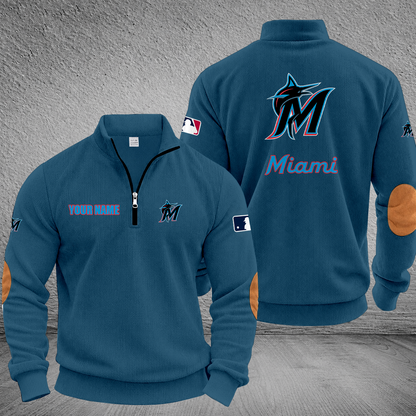 [FLASH SALE] NEW CUSTOMIZED MLB20 MMS MIAMI MARLINS MULTICOLOR STRIPED QUATER ZIP SWEATSHIRT