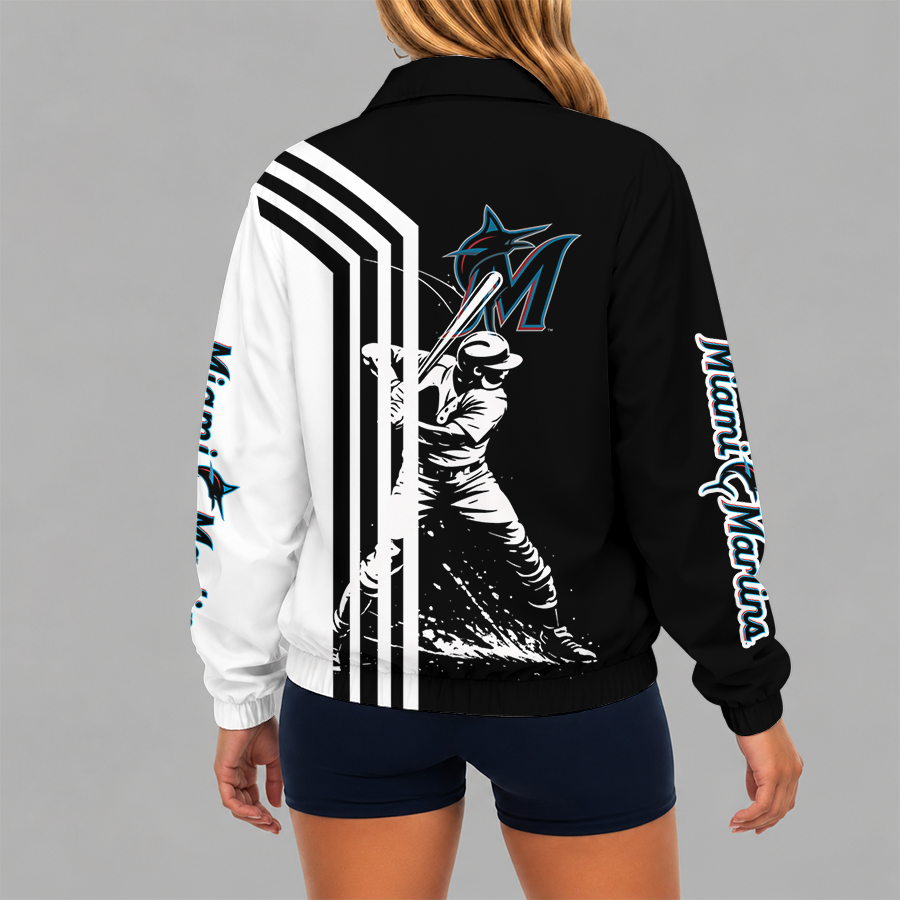 LIMITED EDITION - NEW CUSTOMIZED MLB20 MMS MIAMI MARLINS V-NECK ZIPPER SWEATSHIRT JACKET