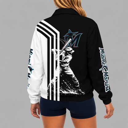 LIMITED EDITION - NEW CUSTOMIZED MLB20 MMS MIAMI MARLINS V-NECK ZIPPER SWEATSHIRT JACKET