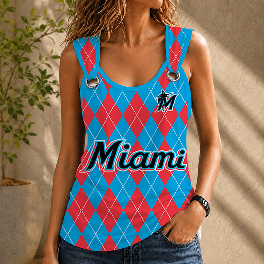 [FLASH SALE] NEW CUSTOMIZED MLB20 MMS MIAMI MARLINS O-RING SHOULDER TANK TOP
