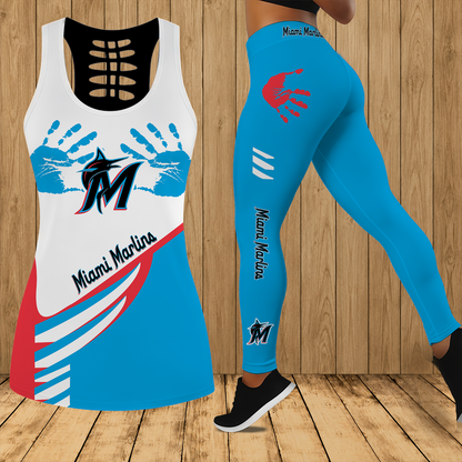 [FLASH SALE] NEW CUSTOMIZED MLB20 MMS MIAMI MARLINS HOLLOW TANK TOP & LEGGINGS SET