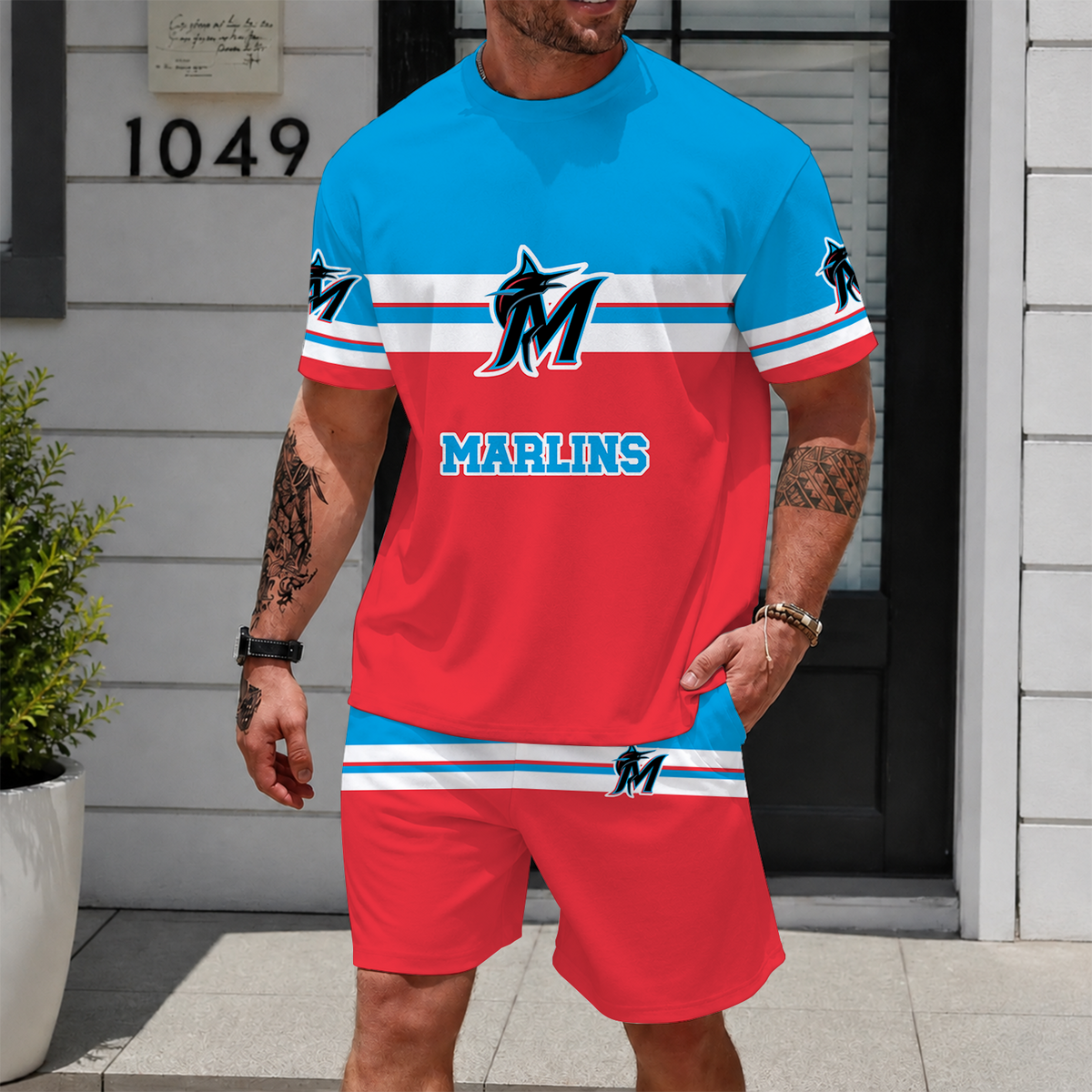 [FLASH SALE] NEW CUSTOMIZED MLB20 MMS MIAMI MARLINS UNISEX T-SHIRT & SHORTS SET