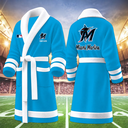 [FLASH SALE] NEW CUSTOMIZED MLB20 MMS MIAMI MARLINS MULTICOLOR FLEECE BATHROBE