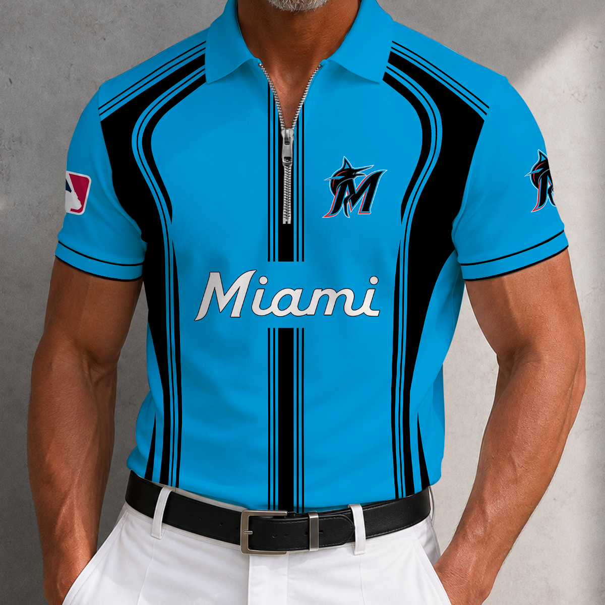 [FLASH SALE] NEW CUSTOMIZED MLB20 MMS MIAMI MARLINS ZIP POLO SHIRT