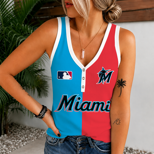 [FLASH SALE] NEW CUSTOMIZED MLB20 MMS MIAMI MARLINS WOMEN'S V-NECK TANK TOP