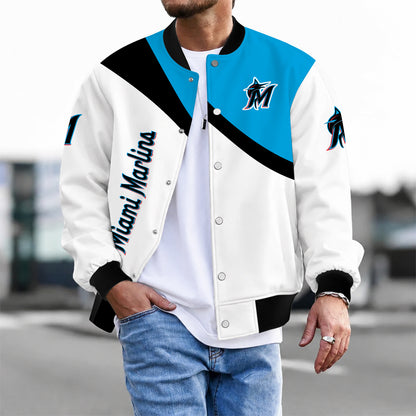 [FLASH SALE] NEW CUSTOMIZED MLB20 MMS MIAMI MARLINS SATIN VARSITY & BASEBALL JACKET