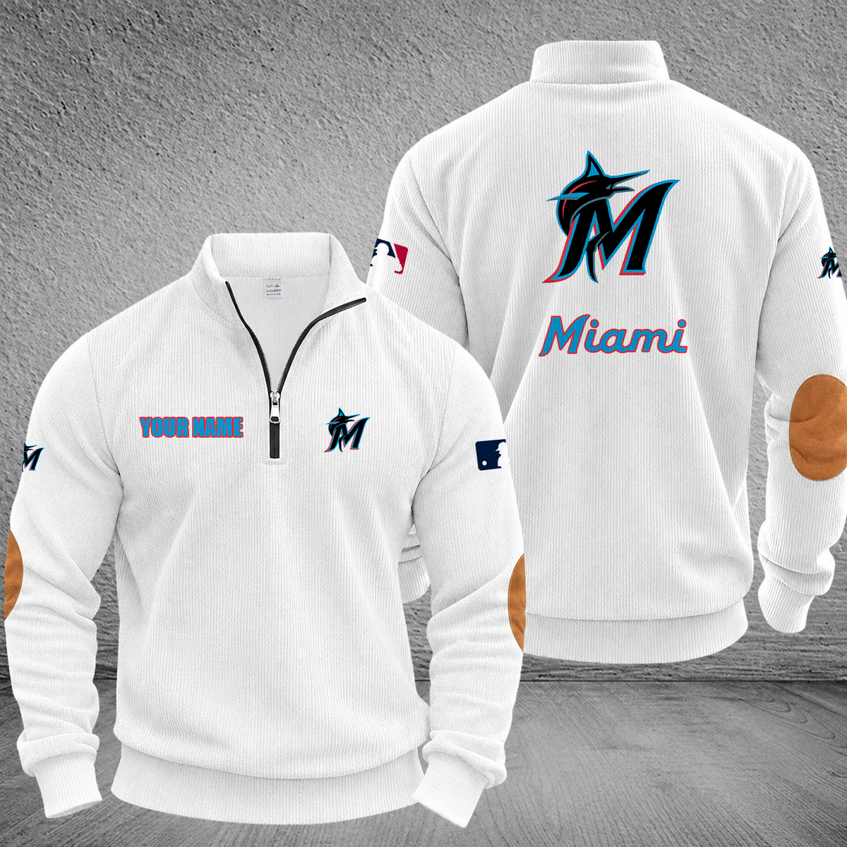 [FLASH SALE] NEW CUSTOMIZED MLB20 MMS MIAMI MARLINS MULTICOLOR STRIPED QUATER ZIP SWEATSHIRT