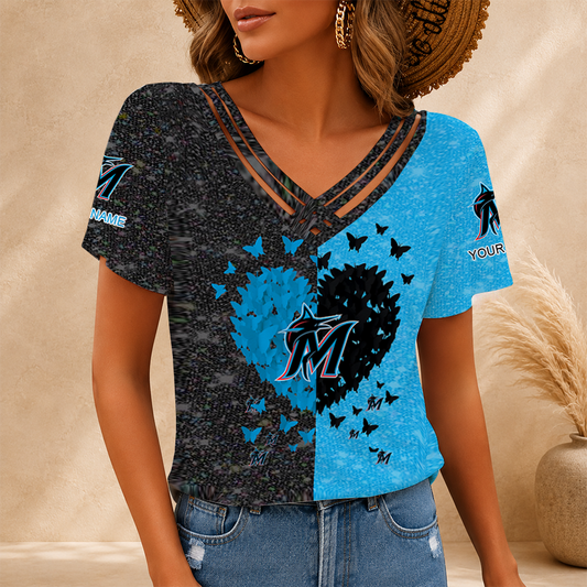 [FLASH SALE] NEW CUSTOMIZED MLB20 MMS MIAMI MARLINS V-NECK SHIRT
