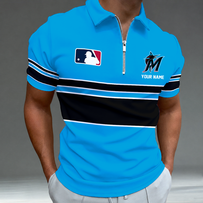 LIMITED EDITION - NEW CUSTOMIZED MLB20 MMS MIAMI MARLINS ZIP POLO SHIRT