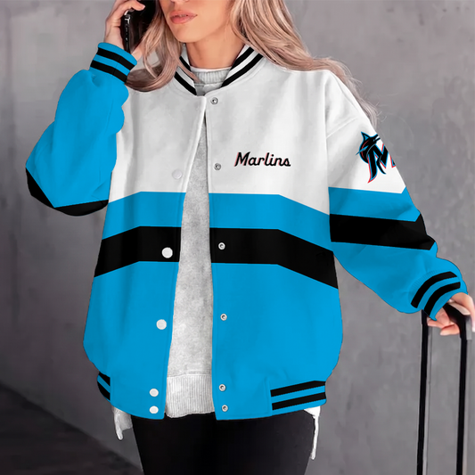 [FLASH SALE] NEW CUSTOMIZED MLB20 MMS MIAMI MARLINS SATIN VARSITY & BASEBALL JACKET