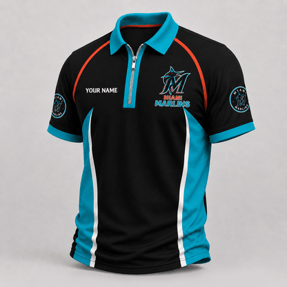 [FLASH SALE] NEW CUSTOMIZED MLB20 MMS MIAMI MARLINS ZIP POLO SHIRT