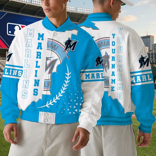 [FLASH SALE] NEW CUSTOMIZED MLB20 MMS MIAMI MARLINS SATIN VARSITY & BASEBALL JACKET