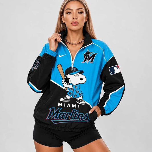 [FLASH SALE] NEW CUSTOMIZED MLB20 MMS MIAMI MARLINS V-NECK ZIPPER SWEATSHIRT JACKET