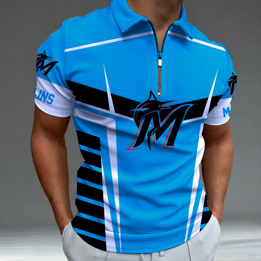 [FLASH SALE] NEW CUSTOMIZED MLB20 MMS MIAMI MARLINS ZIP POLO SHIRT
