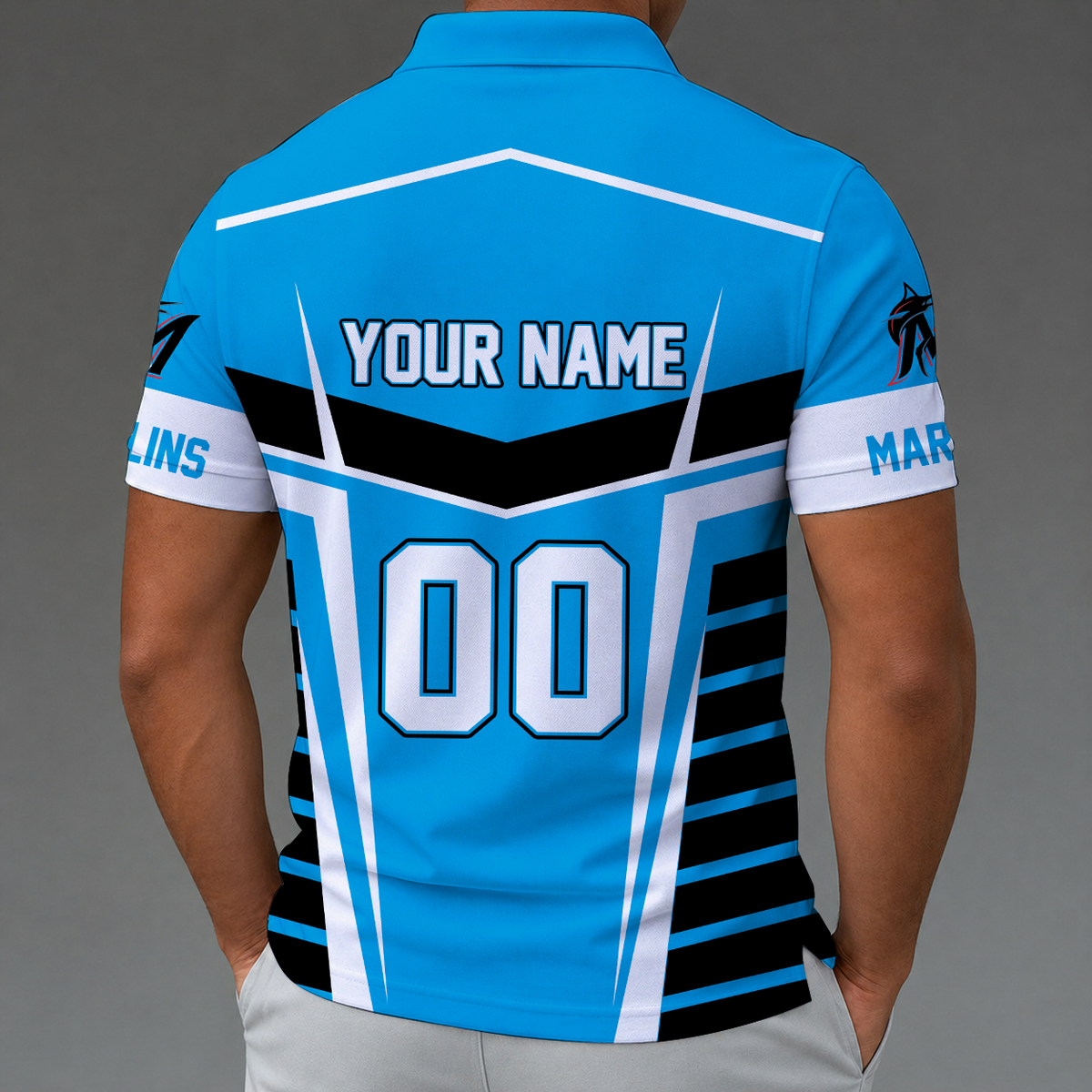 [FLASH SALE] NEW CUSTOMIZED MLB20 MMS MIAMI MARLINS ZIP POLO SHIRT