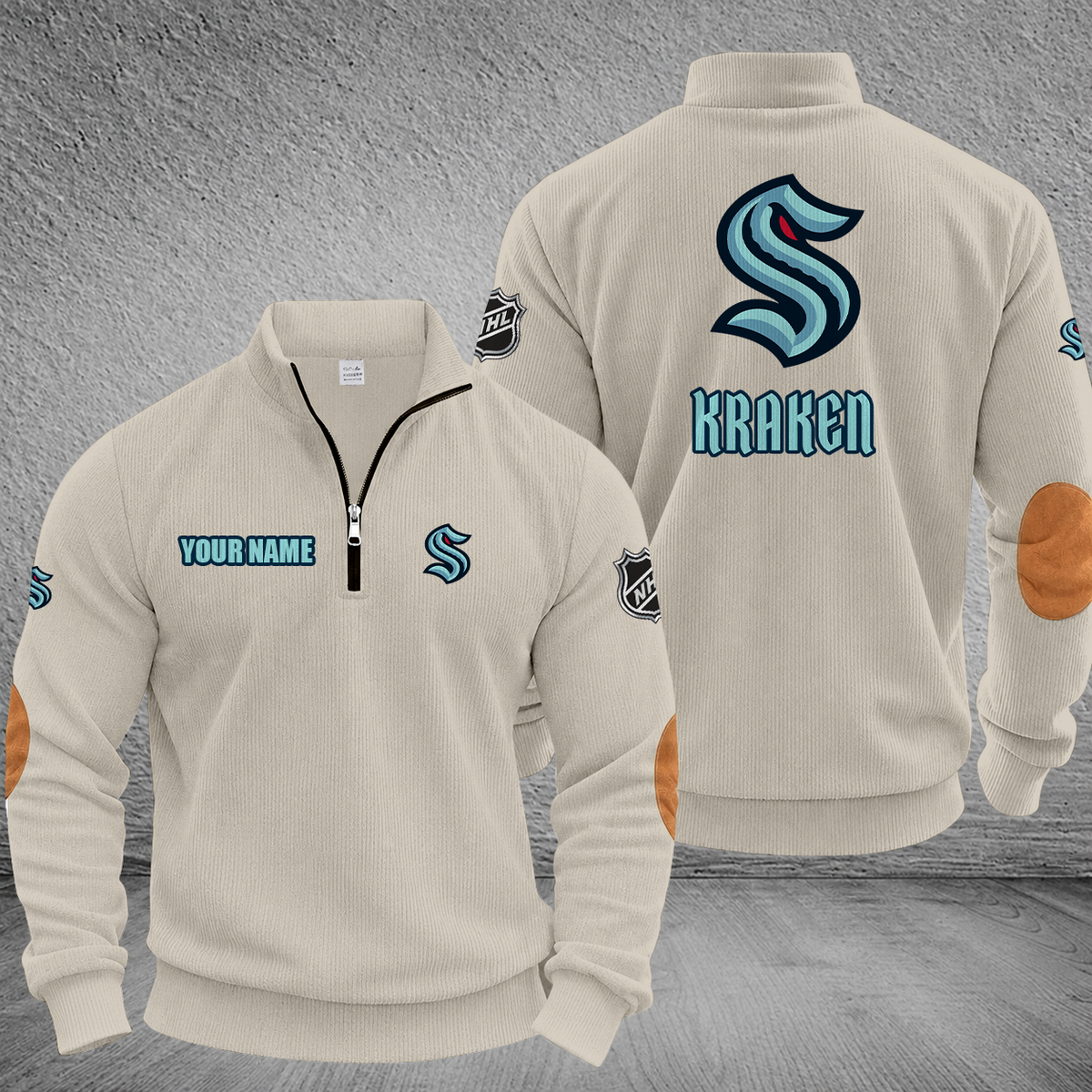 [SUPER SALE] NEW CUSTOMIZED NHL20 STK SEATTLE KRAKEN MULTICOLOR STRIPED QUATER ZIP SWEATSHIRT